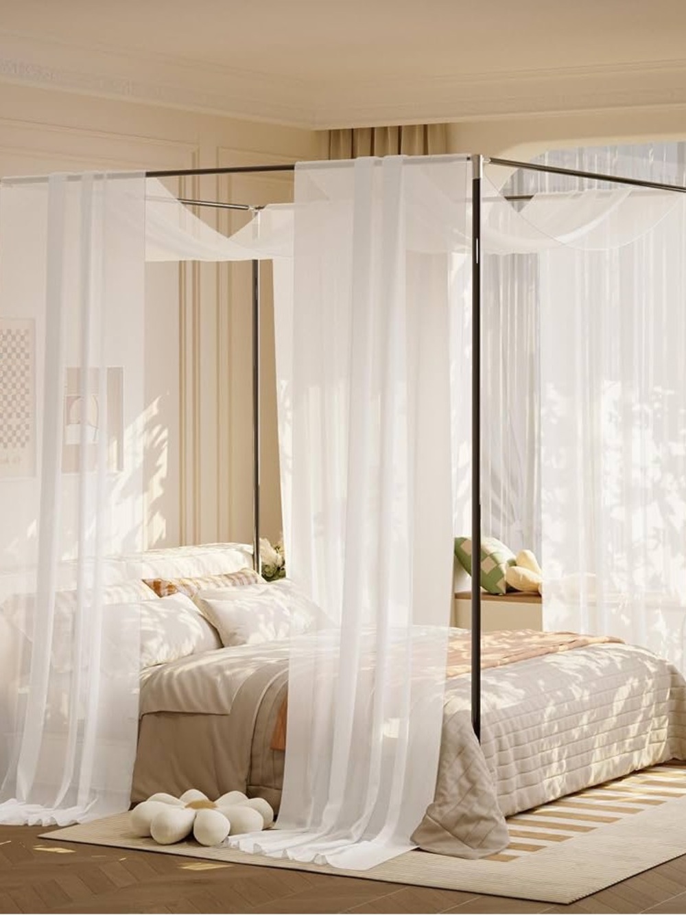 Sheer Canopy Bed Curtains 8-Panel Set - White Charme